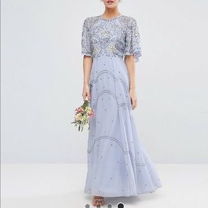 Embellished floral flutter sleeve maxi dress